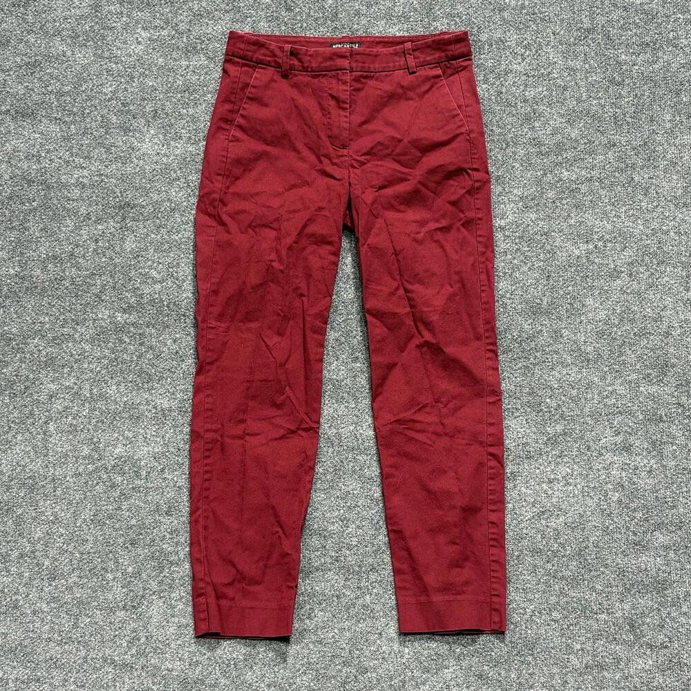 J Crew Mercantile Pants Womens 2 Red Chino Slim Twill Stretch Ankle Casual Work